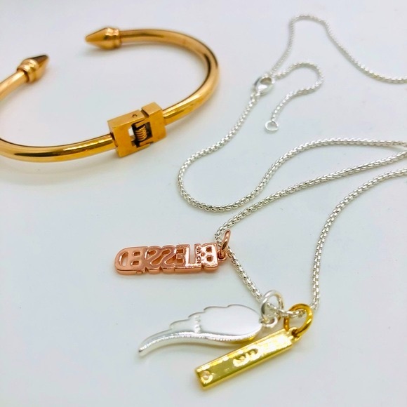 Vintage Arrow Bracelet & Blessed Rhinestone Necklace - Picture 6 of 13